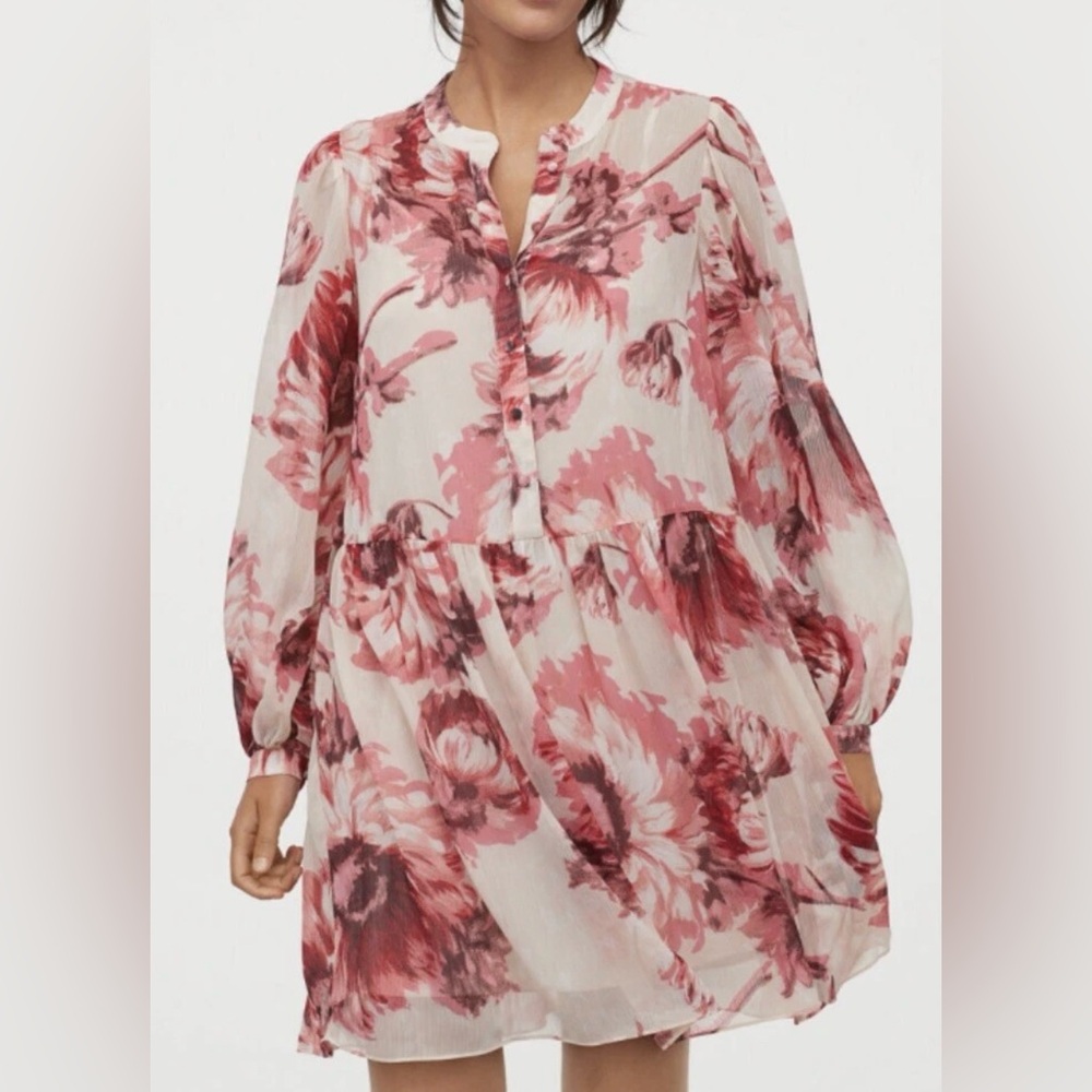 H&M Pink Floral Chiffon Dress Size Medium